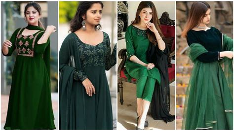 bottle green color combination dresses.